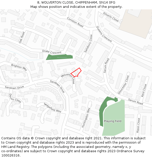 8, WOLVERTON CLOSE, CHIPPENHAM, SN14 0FG: Location map and indicative extent of plot