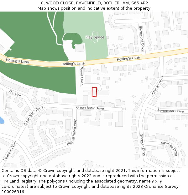 8, WOOD CLOSE, RAVENFIELD, ROTHERHAM, S65 4PP: Location map and indicative extent of plot