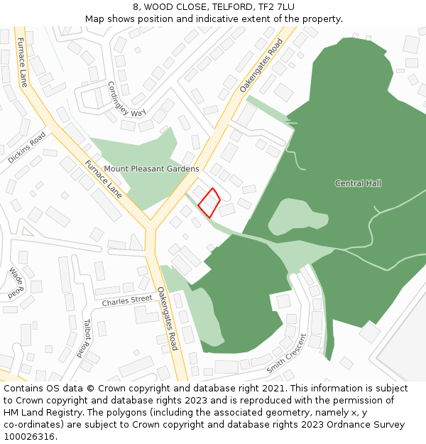 8, WOOD CLOSE, TELFORD, TF2 7LU: Location map and indicative extent of plot