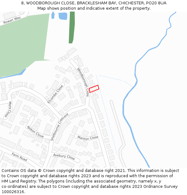 8, WOODBOROUGH CLOSE, BRACKLESHAM BAY, CHICHESTER, PO20 8UA: Location map and indicative extent of plot