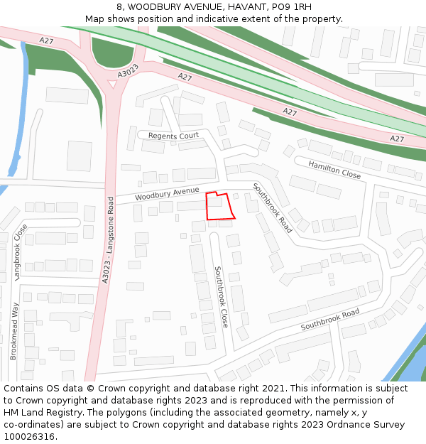 8, WOODBURY AVENUE, HAVANT, PO9 1RH: Location map and indicative extent of plot