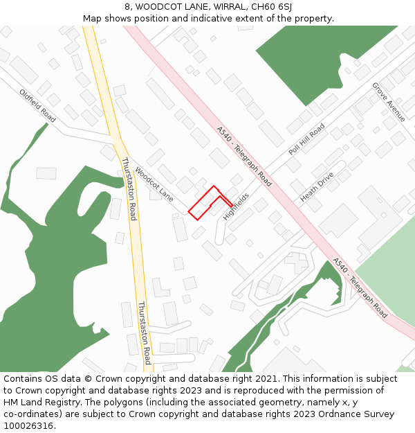 8, WOODCOT LANE, WIRRAL, CH60 6SJ: Location map and indicative extent of plot