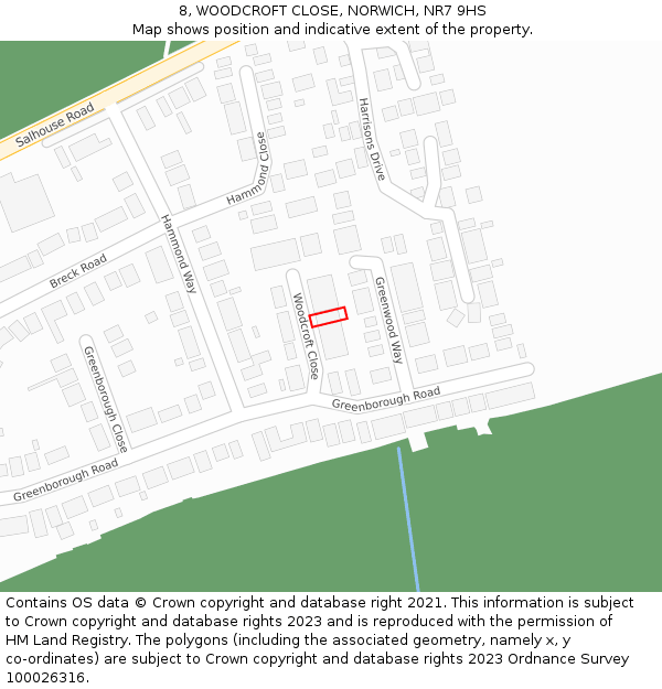 8, WOODCROFT CLOSE, NORWICH, NR7 9HS: Location map and indicative extent of plot