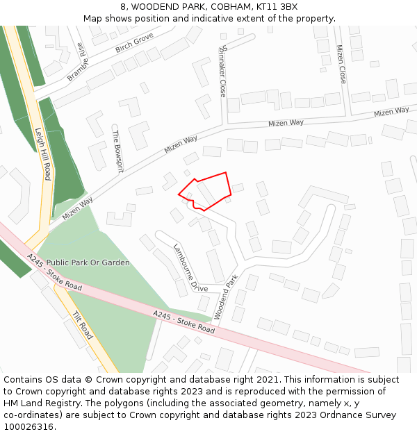 8, WOODEND PARK, COBHAM, KT11 3BX: Location map and indicative extent of plot