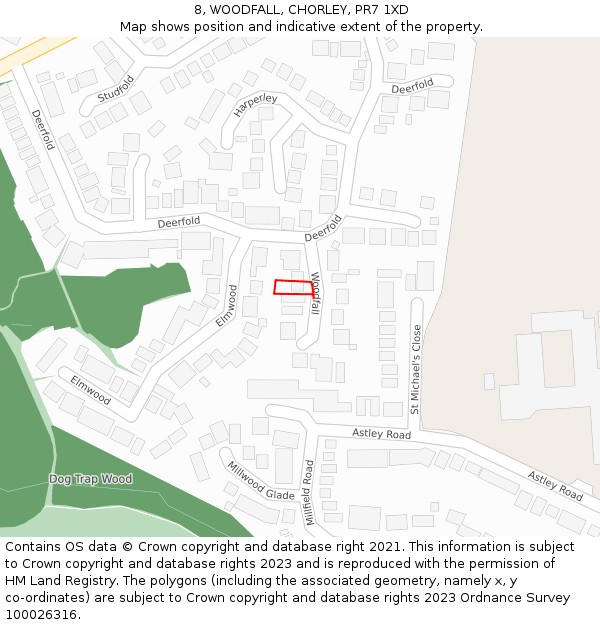 8, WOODFALL, CHORLEY, PR7 1XD: Location map and indicative extent of plot