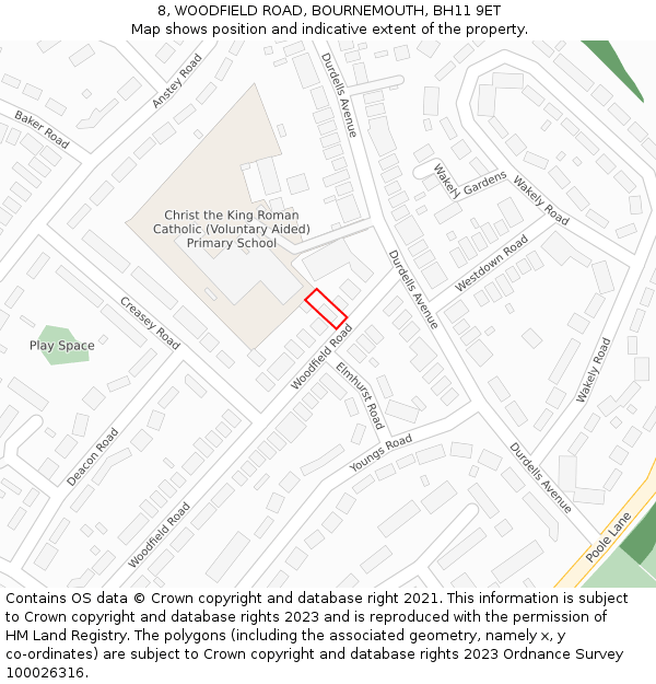8, WOODFIELD ROAD, BOURNEMOUTH, BH11 9ET: Location map and indicative extent of plot