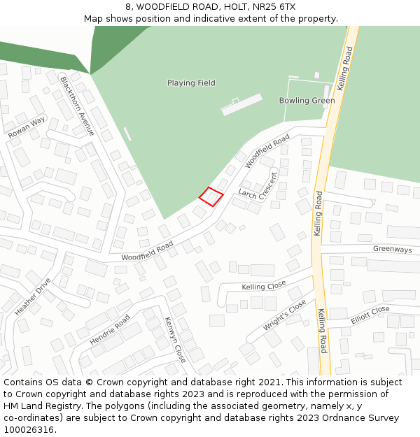 8, WOODFIELD ROAD, HOLT, NR25 6TX: Location map and indicative extent of plot