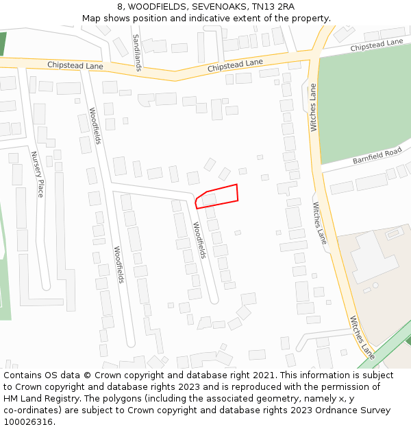 8, WOODFIELDS, SEVENOAKS, TN13 2RA: Location map and indicative extent of plot