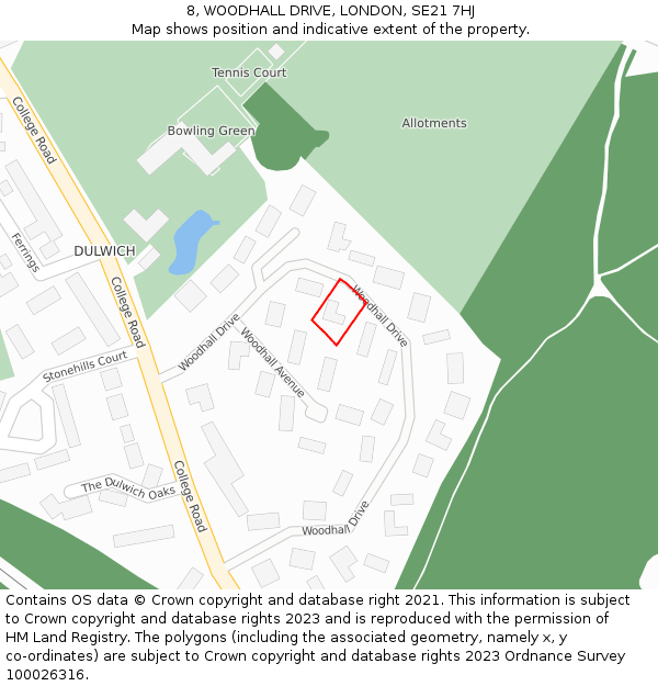 8, WOODHALL DRIVE, LONDON, SE21 7HJ: Location map and indicative extent of plot