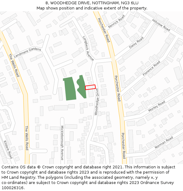 8, WOODHEDGE DRIVE, NOTTINGHAM, NG3 6LU: Location map and indicative extent of plot