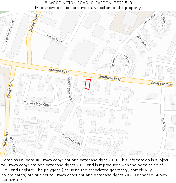 8, WOODINGTON ROAD, CLEVEDON, BS21 5LB: Location map and indicative extent of plot