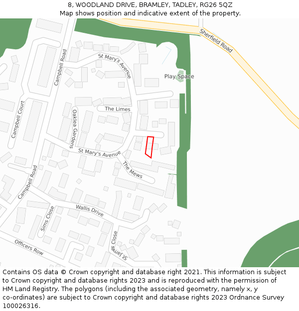 8, WOODLAND DRIVE, BRAMLEY, TADLEY, RG26 5QZ: Location map and indicative extent of plot