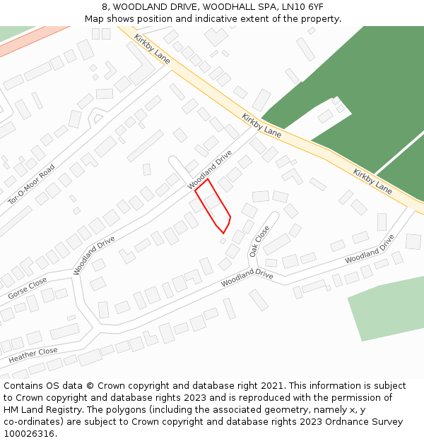 8, WOODLAND DRIVE, WOODHALL SPA, LN10 6YF: Location map and indicative extent of plot