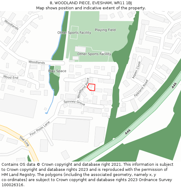 8, WOODLAND PIECE, EVESHAM, WR11 1BJ: Location map and indicative extent of plot