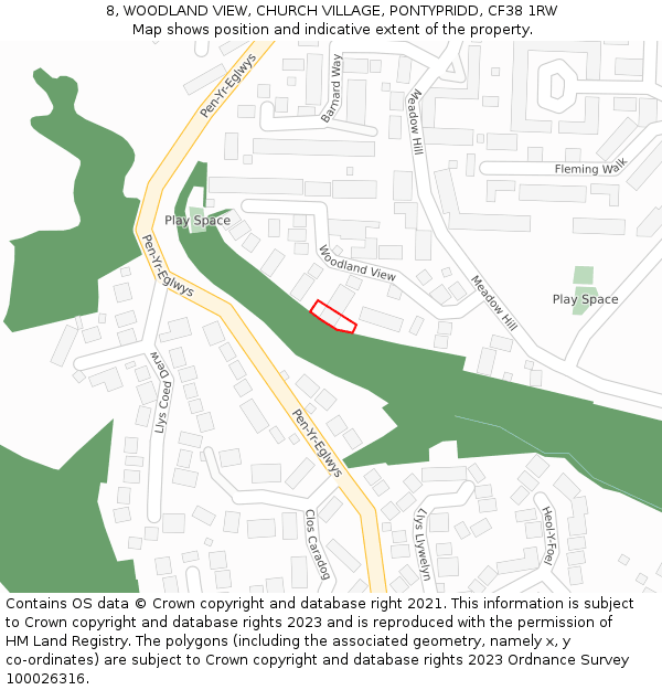 8, WOODLAND VIEW, CHURCH VILLAGE, PONTYPRIDD, CF38 1RW: Location map and indicative extent of plot