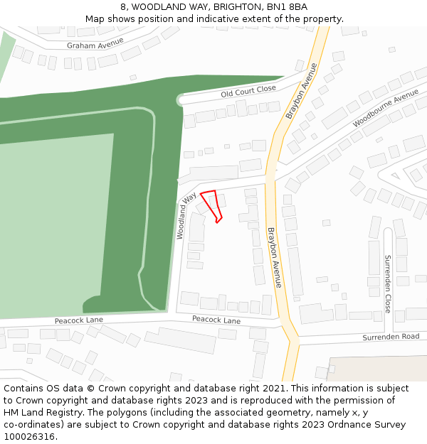 8, WOODLAND WAY, BRIGHTON, BN1 8BA: Location map and indicative extent of plot