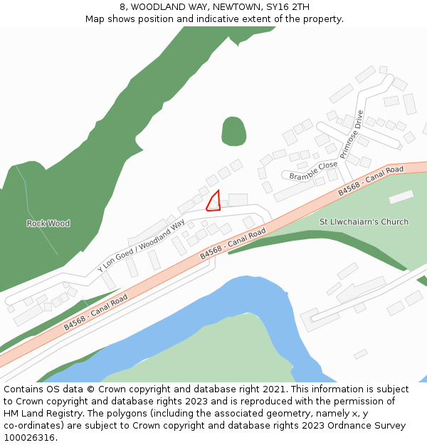 8, WOODLAND WAY, NEWTOWN, SY16 2TH: Location map and indicative extent of plot