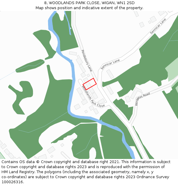 8, WOODLANDS PARK CLOSE, WIGAN, WN1 2SD: Location map and indicative extent of plot