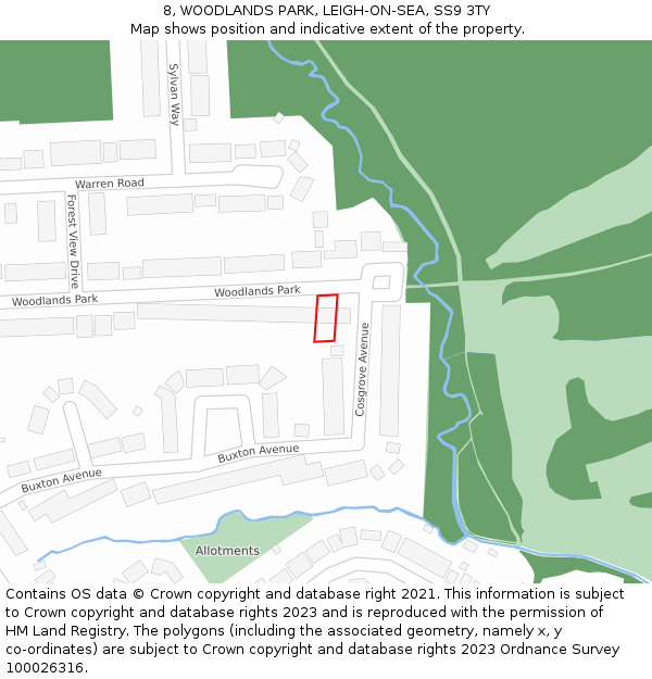 8, WOODLANDS PARK, LEIGH-ON-SEA, SS9 3TY: Location map and indicative extent of plot