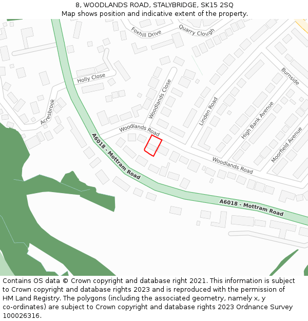 8, WOODLANDS ROAD, STALYBRIDGE, SK15 2SQ: Location map and indicative extent of plot