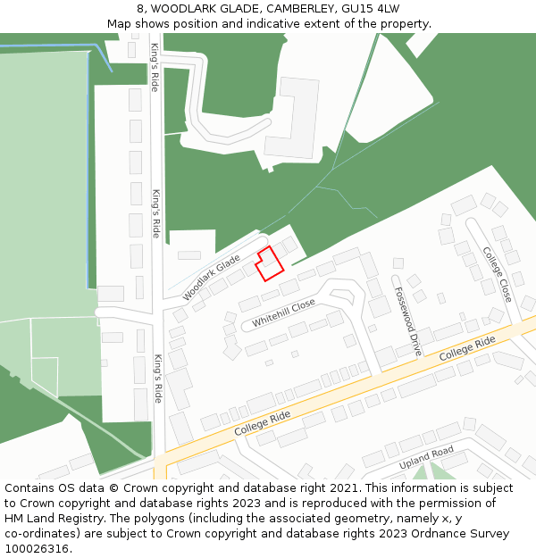 8, WOODLARK GLADE, CAMBERLEY, GU15 4LW: Location map and indicative extent of plot