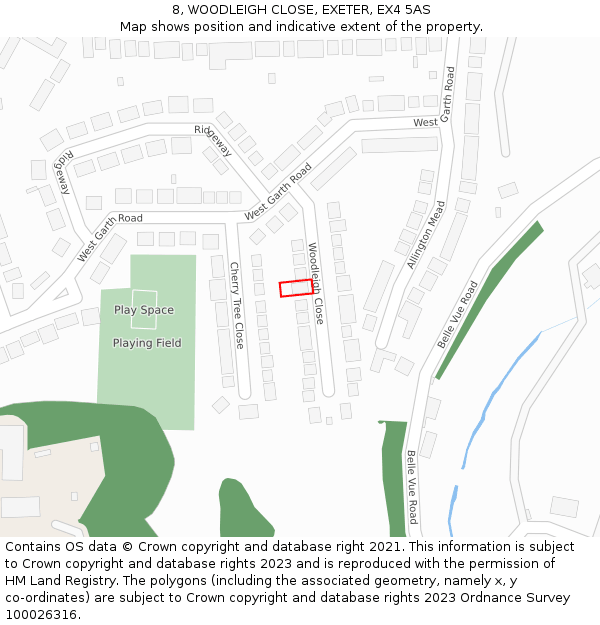 8, WOODLEIGH CLOSE, EXETER, EX4 5AS: Location map and indicative extent of plot