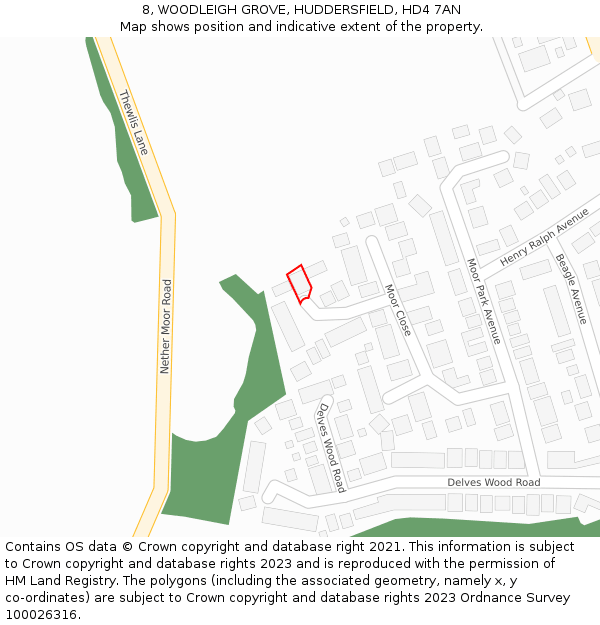 8, WOODLEIGH GROVE, HUDDERSFIELD, HD4 7AN: Location map and indicative extent of plot
