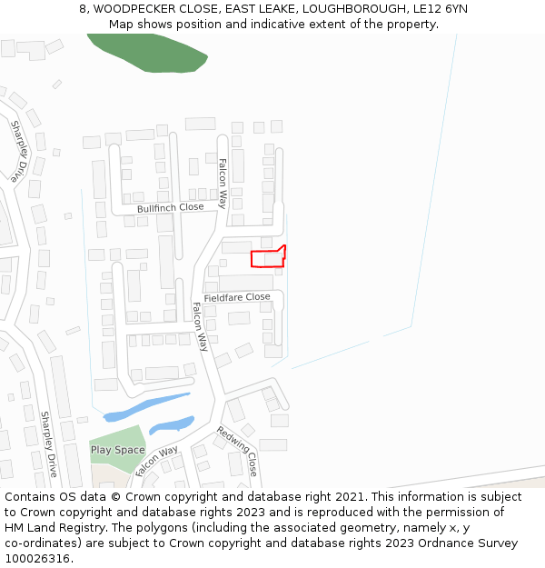 8, WOODPECKER CLOSE, EAST LEAKE, LOUGHBOROUGH, LE12 6YN: Location map and indicative extent of plot