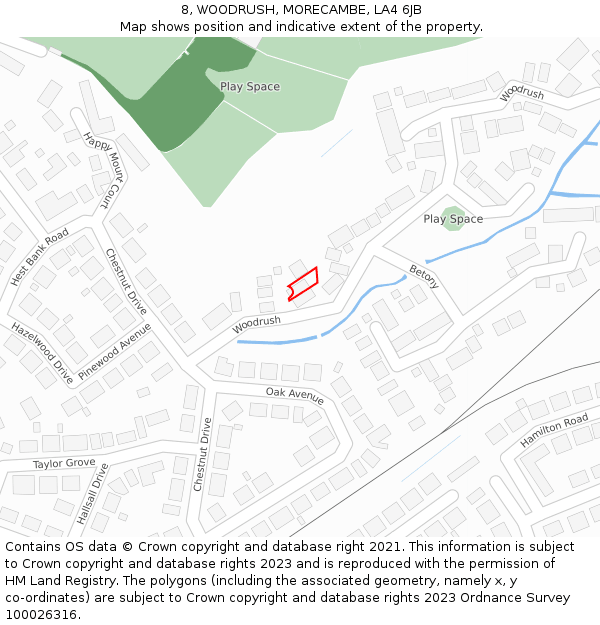8, WOODRUSH, MORECAMBE, LA4 6JB: Location map and indicative extent of plot