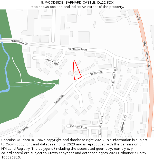 8, WOODSIDE, BARNARD CASTLE, DL12 8DX: Location map and indicative extent of plot