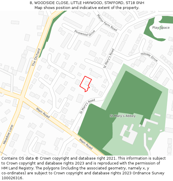 8, WOODSIDE CLOSE, LITTLE HAYWOOD, STAFFORD, ST18 0NH: Location map and indicative extent of plot