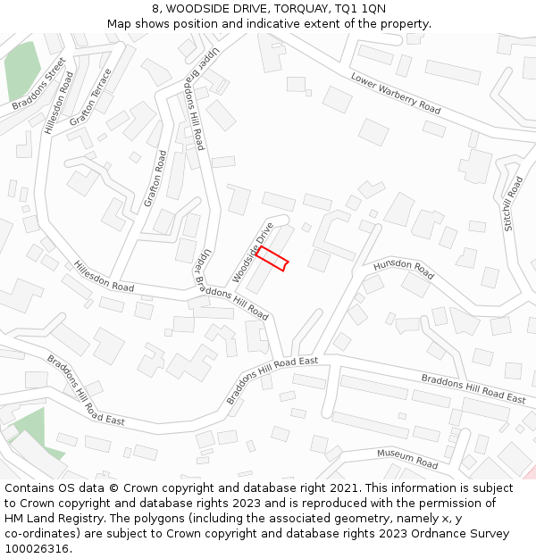 8, WOODSIDE DRIVE, TORQUAY, TQ1 1QN: Location map and indicative extent of plot