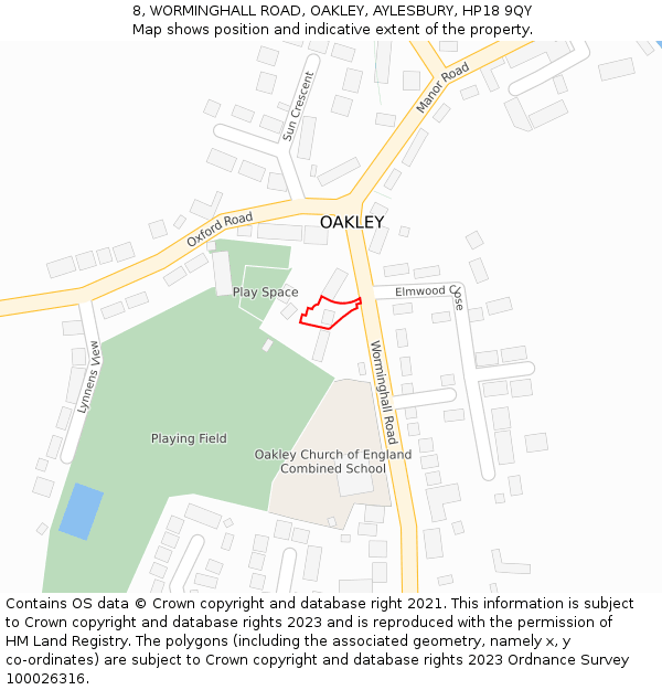 8, WORMINGHALL ROAD, OAKLEY, AYLESBURY, HP18 9QY: Location map and indicative extent of plot