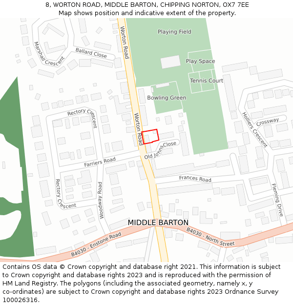 8, WORTON ROAD, MIDDLE BARTON, CHIPPING NORTON, OX7 7EE: Location map and indicative extent of plot