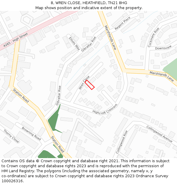 8, WREN CLOSE, HEATHFIELD, TN21 8HG: Location map and indicative extent of plot