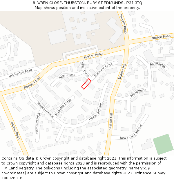 8, WREN CLOSE, THURSTON, BURY ST EDMUNDS, IP31 3TQ: Location map and indicative extent of plot