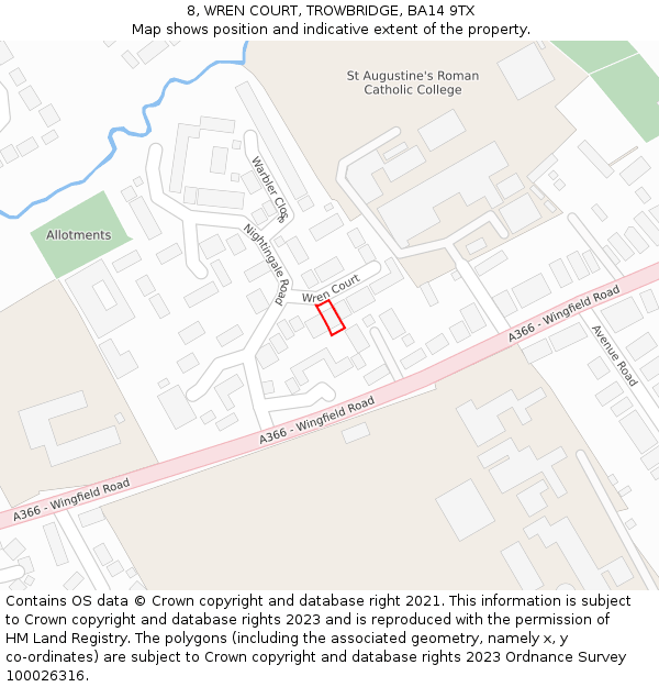 8, WREN COURT, TROWBRIDGE, BA14 9TX: Location map and indicative extent of plot