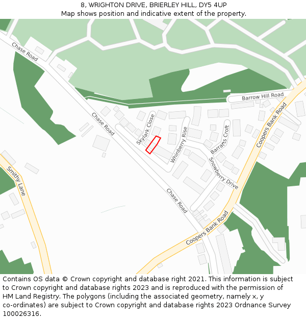 8, WRIGHTON DRIVE, BRIERLEY HILL, DY5 4UP: Location map and indicative extent of plot