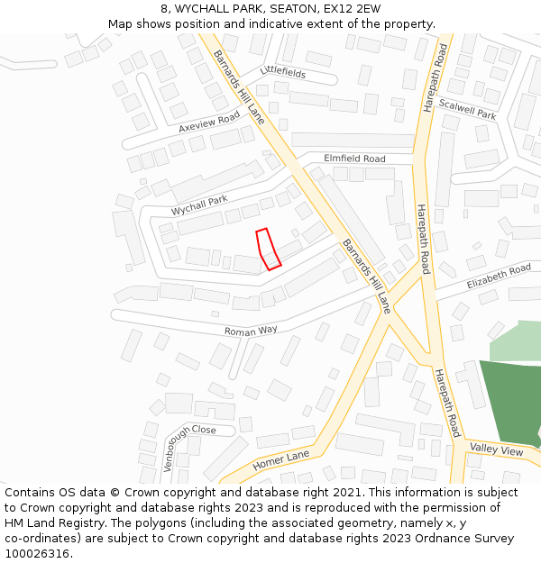 8, WYCHALL PARK, SEATON, EX12 2EW: Location map and indicative extent of plot