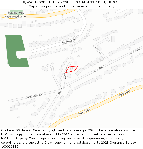 8, WYCHWOOD, LITTLE KINGSHILL, GREAT MISSENDEN, HP16 0EJ: Location map and indicative extent of plot