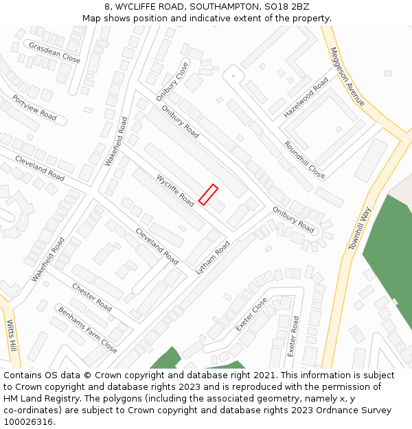 8, WYCLIFFE ROAD, SOUTHAMPTON, SO18 2BZ: Location map and indicative extent of plot