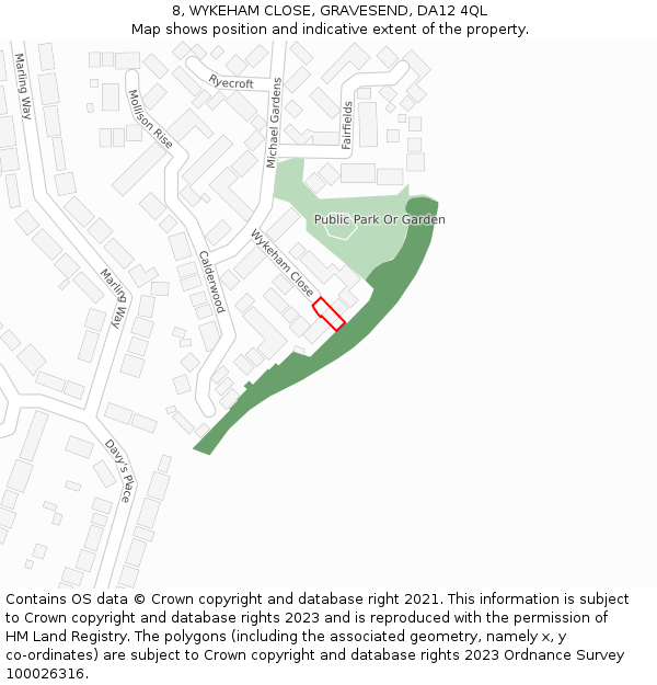 8, WYKEHAM CLOSE, GRAVESEND, DA12 4QL: Location map and indicative extent of plot