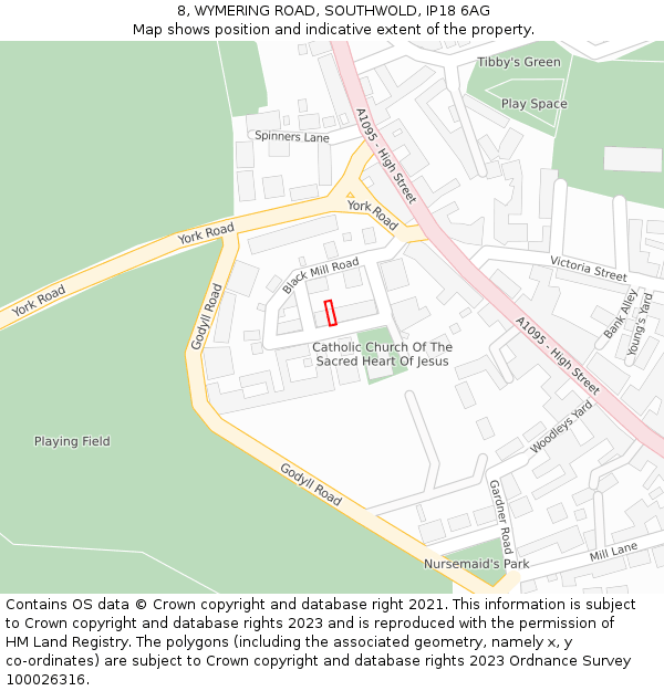 8, WYMERING ROAD, SOUTHWOLD, IP18 6AG: Location map and indicative extent of plot