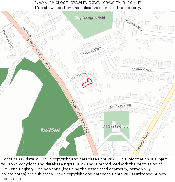 8, WYNLEA CLOSE, CRAWLEY DOWN, CRAWLEY, RH10 4HP: Location map and indicative extent of plot