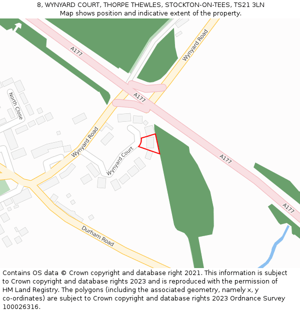 8, WYNYARD COURT, THORPE THEWLES, STOCKTON-ON-TEES, TS21 3LN: Location map and indicative extent of plot