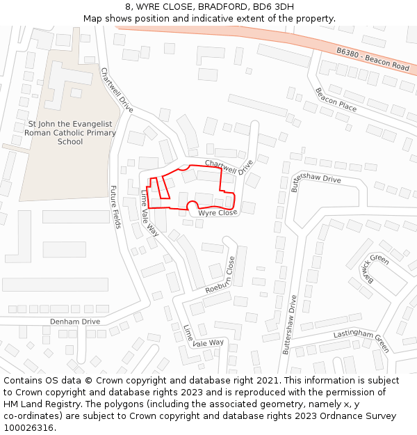 8, WYRE CLOSE, BRADFORD, BD6 3DH: Location map and indicative extent of plot