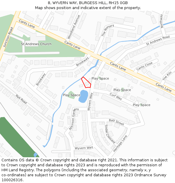 8, WYVERN WAY, BURGESS HILL, RH15 0GB: Location map and indicative extent of plot