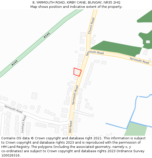 8, YARMOUTH ROAD, KIRBY CANE, BUNGAY, NR35 2HQ: Location map and indicative extent of plot