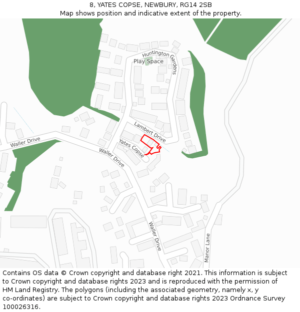 8, YATES COPSE, NEWBURY, RG14 2SB: Location map and indicative extent of plot