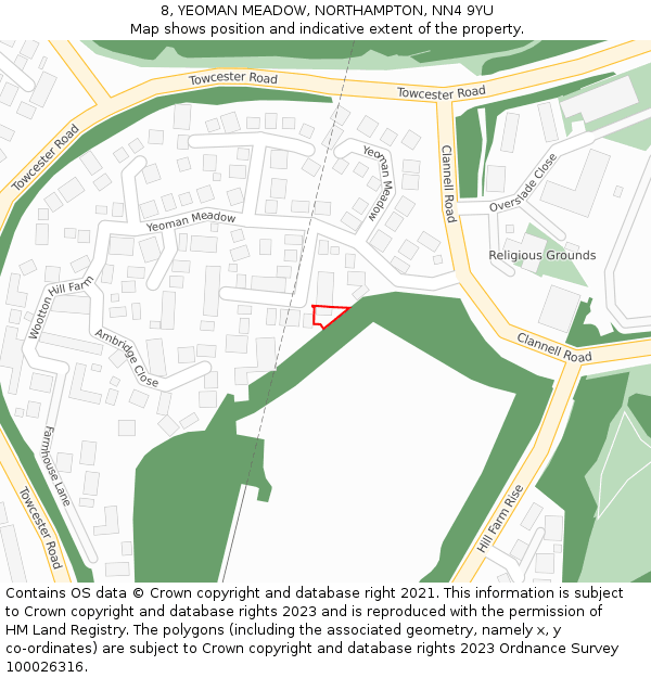 8, YEOMAN MEADOW, NORTHAMPTON, NN4 9YU: Location map and indicative extent of plot